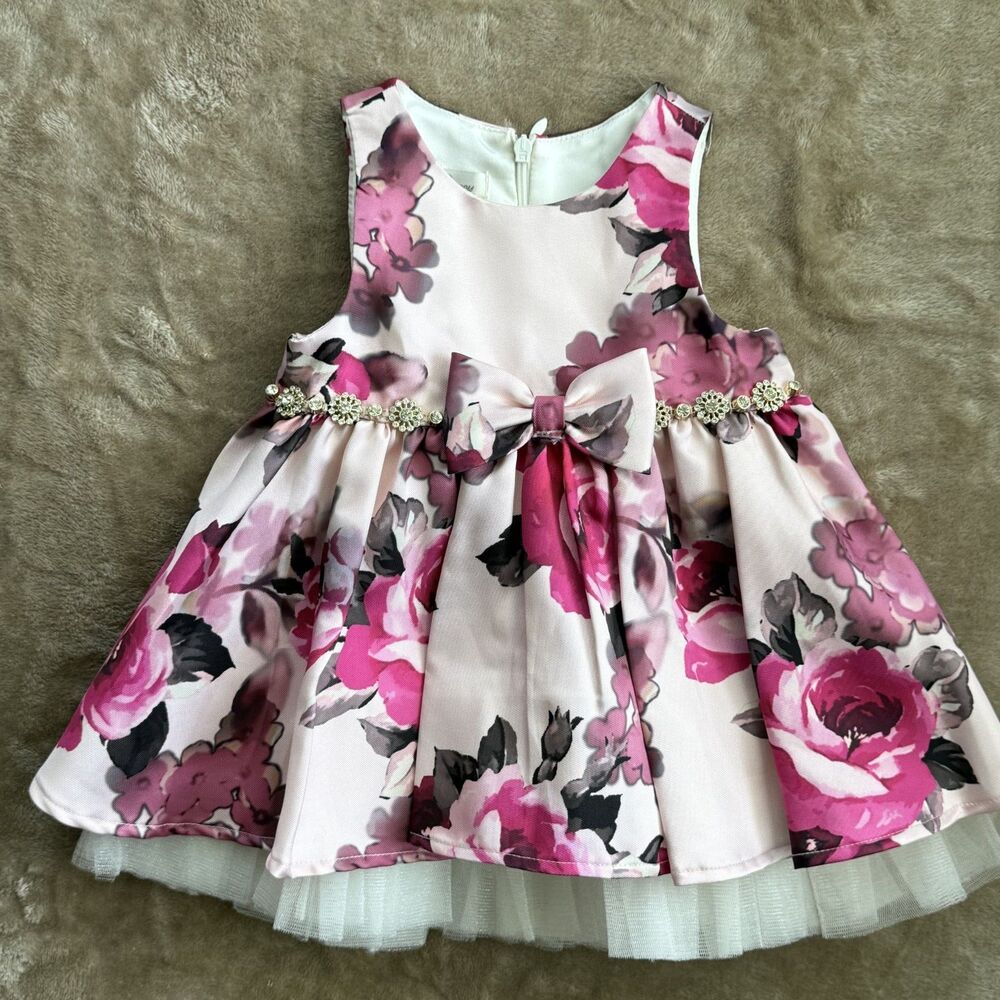 Couture Princess Girls Floral Dress Size 18M Pink Purple Gently Used